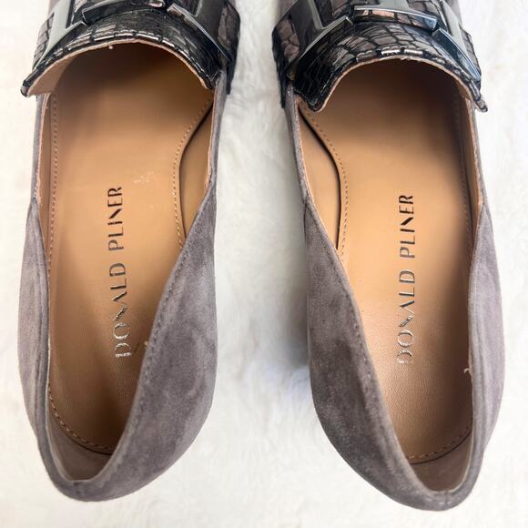 Donald Pliner Caresse Old Money Career Block Heel Metallic Leather Suede Loafers - Picture 5 of 7